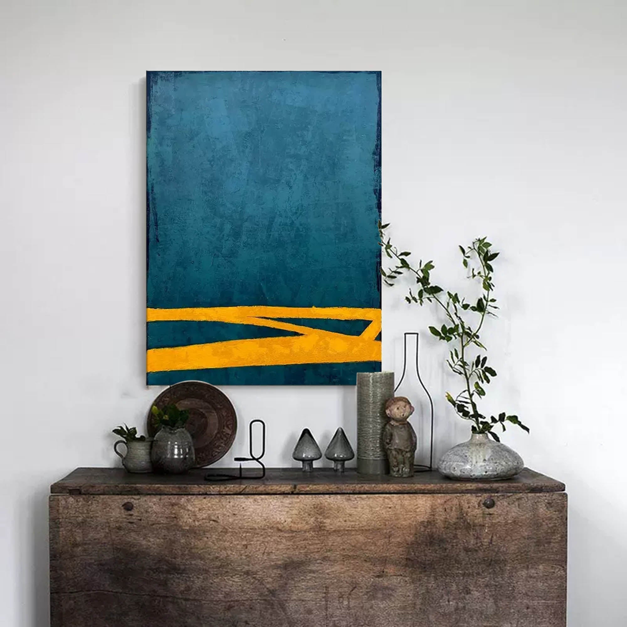 Wallart Teal and Gold Minimalist Canvas