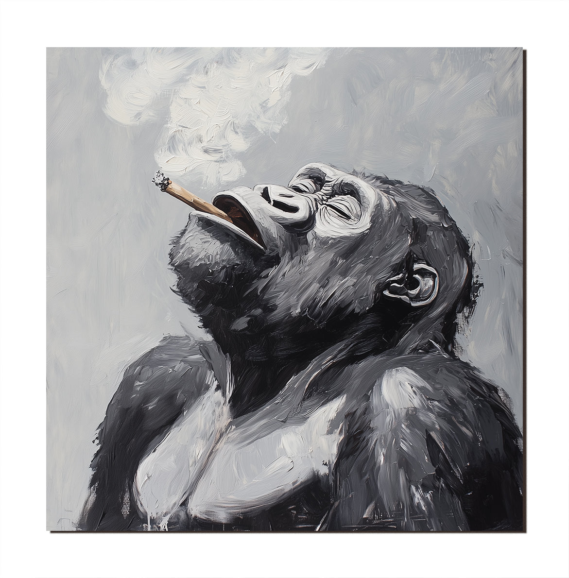 Smoky Reflection - Monochromatic Abstract Gorilla Oil Painting for Modern Interiors