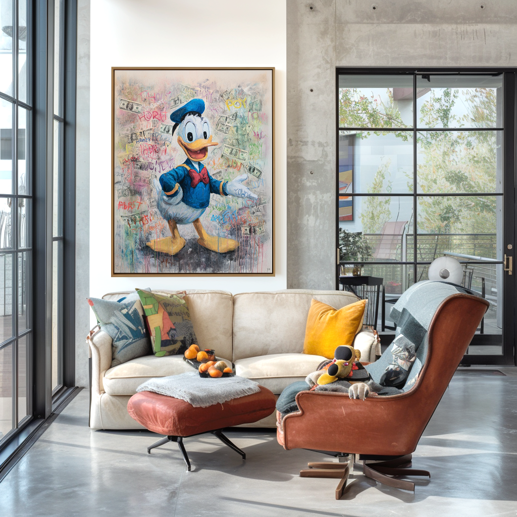 Cash Quack – Graffiti Cartoon Duck Painting Pop Art Money-Inspired Wall Art