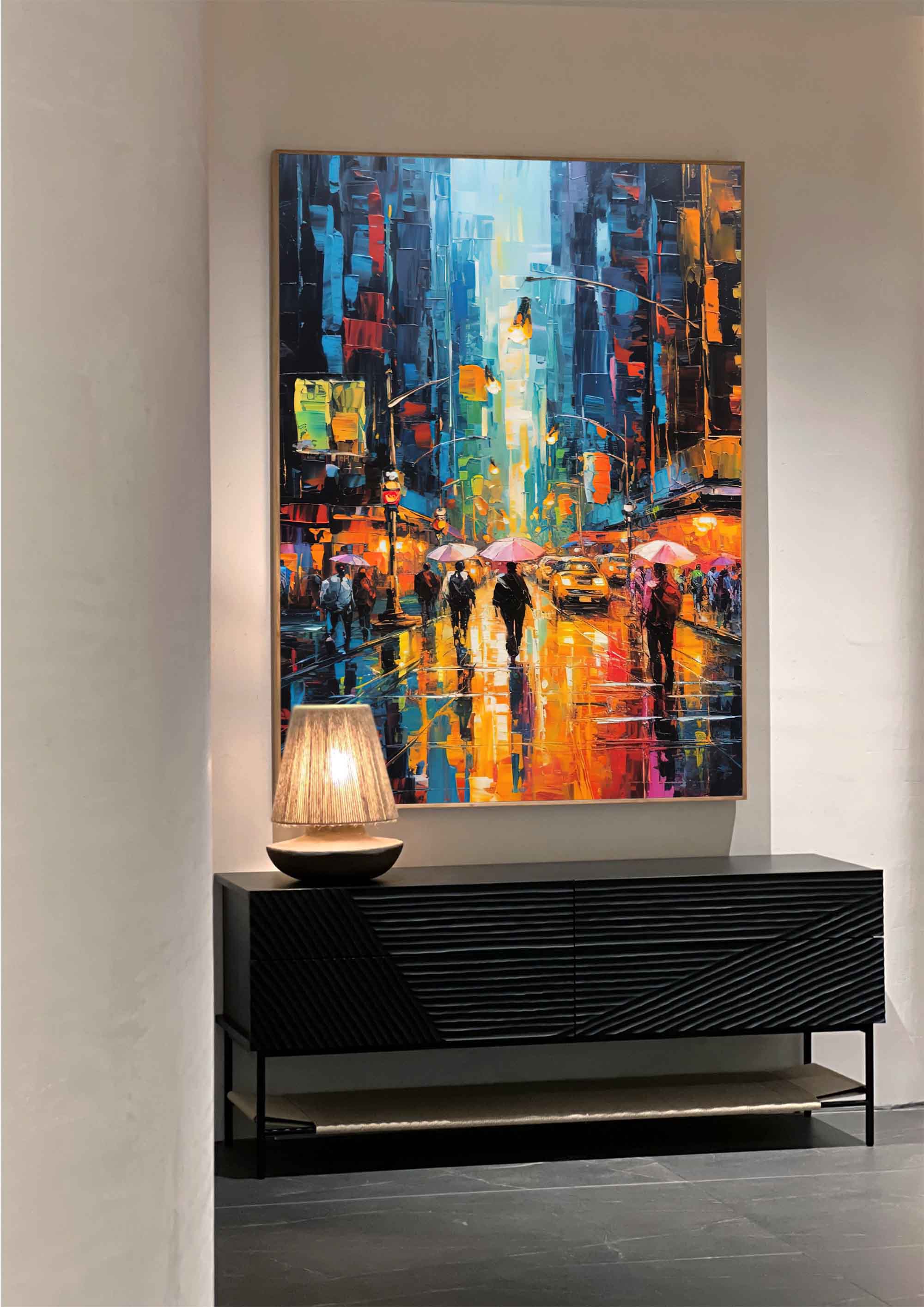 Wallart City Lights Rainy Street Canvas