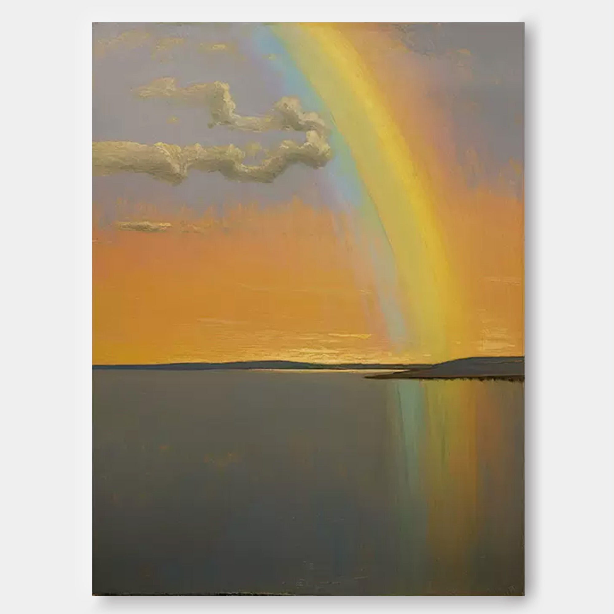 Wallart Sunset Rainbow over Tranquil Waters – Serene Landscape Painting