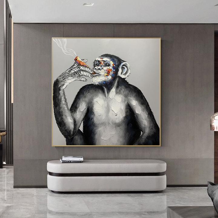 Abstract chimpanzee painting with colorful bubble