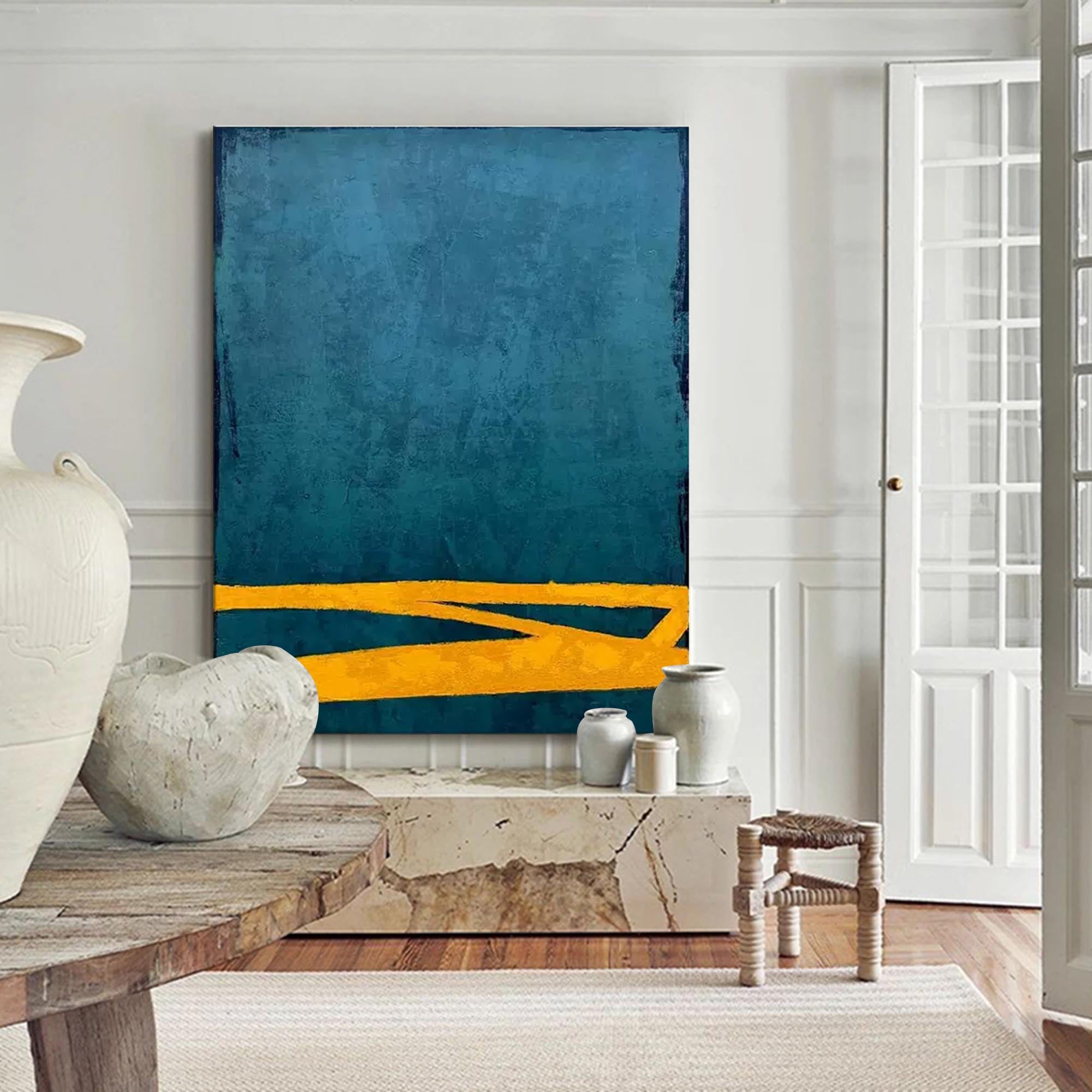 Wallart Teal and Gold Minimalist Canvas