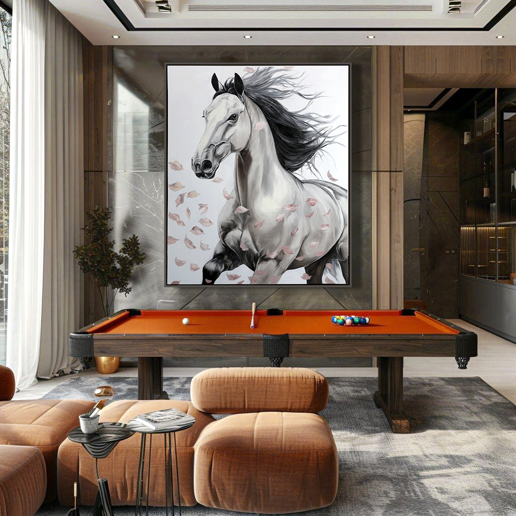 Wings of Grace – Textured Abstract Horse Oil Painting, Modern Animal Wall Art for Living Room or Office