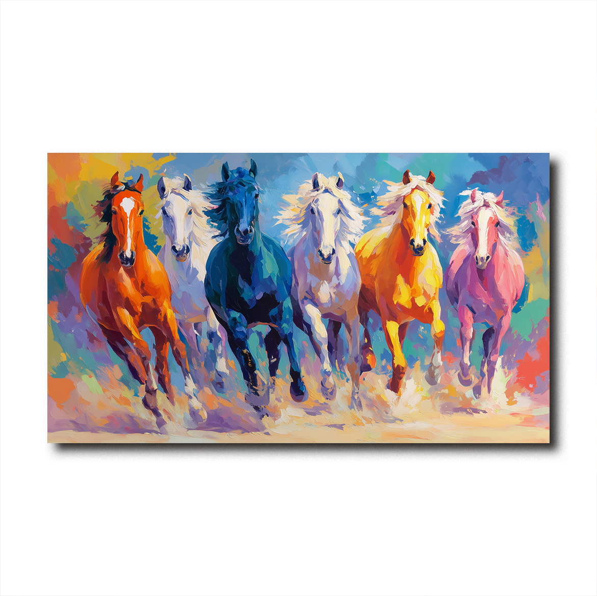 Vibrant Colorful Running Horses Oil Painting - Modern Impressionist Wall Art for Home Decor
