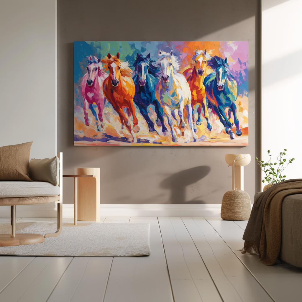 Colorful Running Horses Canvas – Abstract Large Horse Wall Art