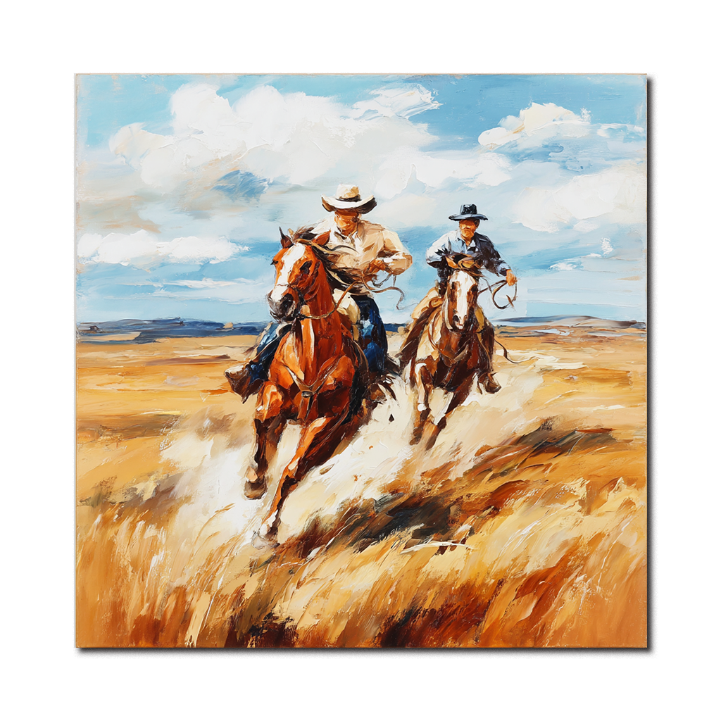 Western Cowboy Horse Chase Canvas – Rustic Horse Wall Art for Home
