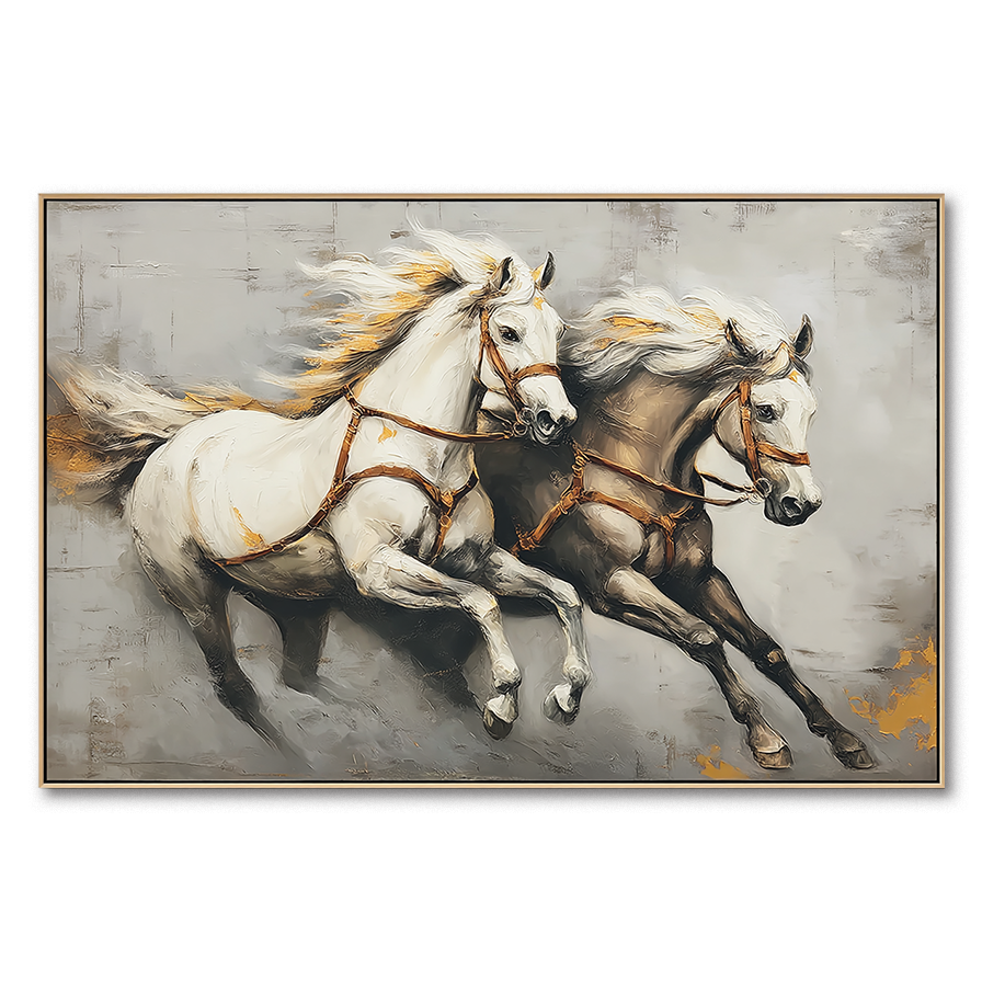 White Galloping Horse Canvas Art – Modern Abstract Horse Wall Decor