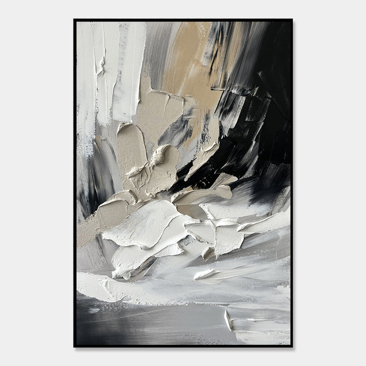 Silent Motion – Black White and Beige Abstract Wall Art