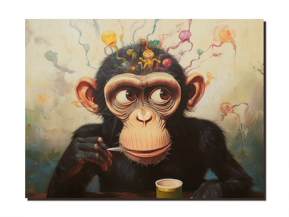 Whimsical Surreal Chimpanzee Monkey Art Print - Creative Animal Painting for Home Decor