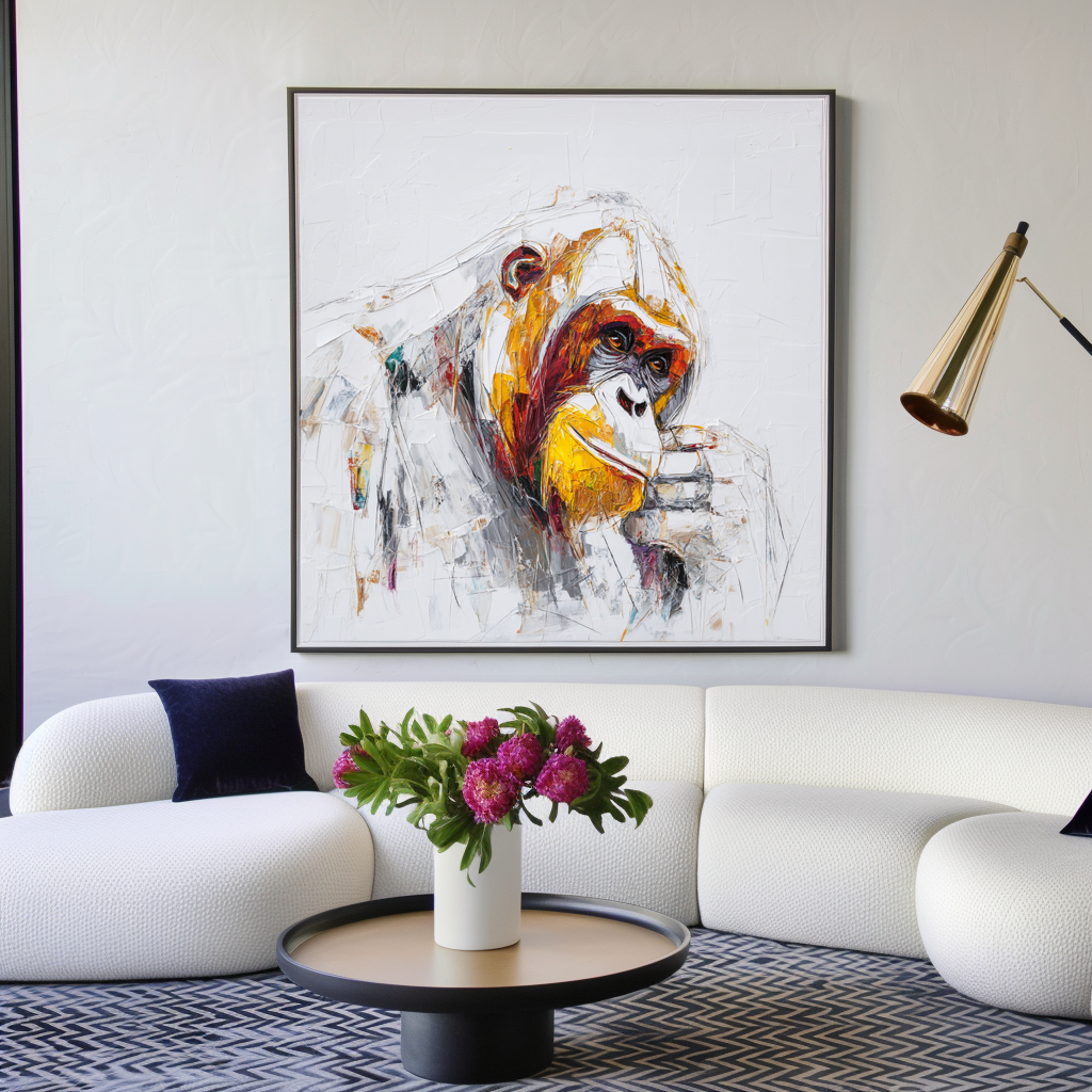 Contemplation – Abstract Gorilla Portrait | Textured Knife-Painted Wildlife Wall Art