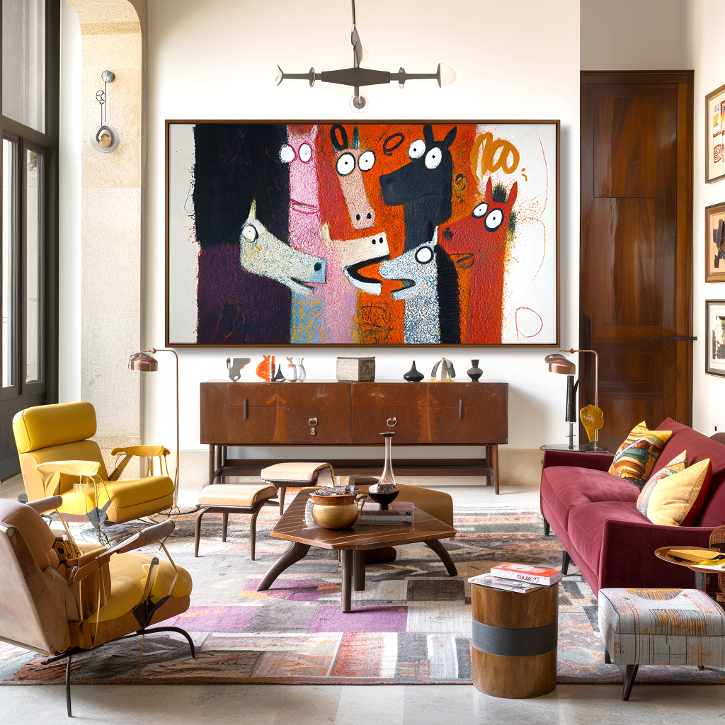 Playful Herd — Abstract Horse Oil Painting, Naive Art Textured Wall Art